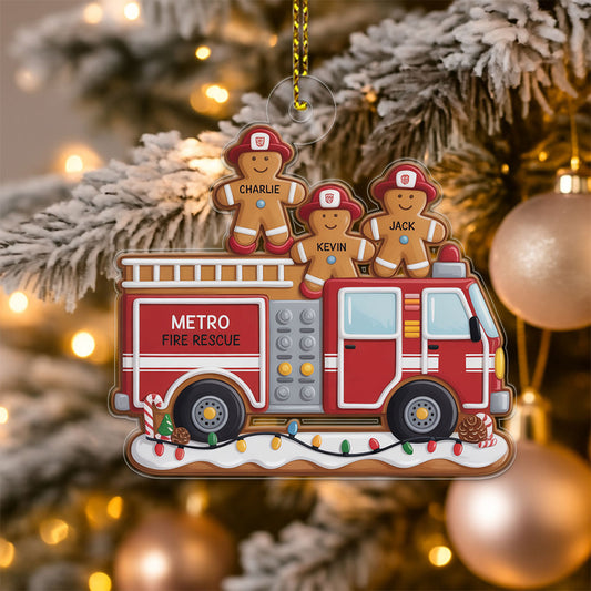 Custom Name Heroes With Festive Firefighter Acrylic Ornament Christmas Gift