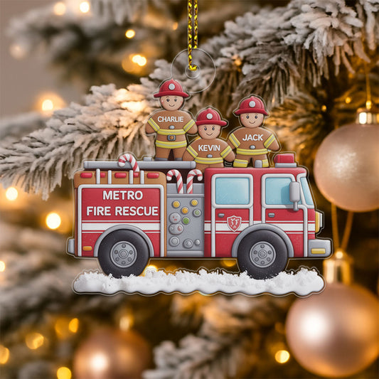 Custom Name Heroes With Festive - Firefighter Acrylic Ornament Christmas Gift