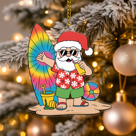 Santa Claus Cartoon Christmas On The Beach Acrylic Ornament Christmas Gift