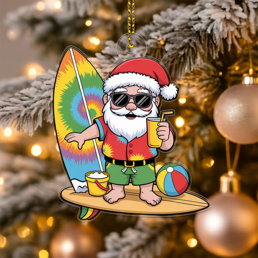 Santa Claus Cartoon Christmas On The Beach 2 Acrylic Ornament Christmas Gift
