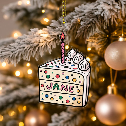 Personalized Birthday Cake Ornament, Custom Celebration Christmas Ornament, Birthday Party Gift, Holiday Keepsake Decoration