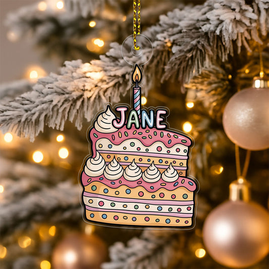 Custom Birthday Cake Ornament, Personalized Funny Christmas Ornament, Party Lover Holiday Gift, Quirky Keepsake Decoration, Xmas Ornament