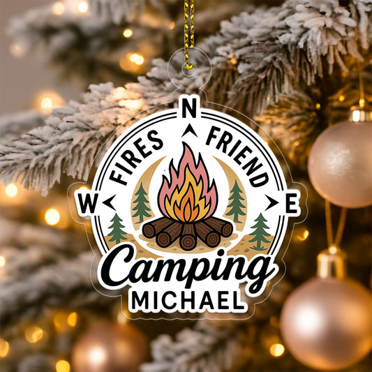 Personalized Fires Friend Camping Ornament, Campfire Friends Gift, Hiking Adventure Ornament, Holiday Keepsake Decoration