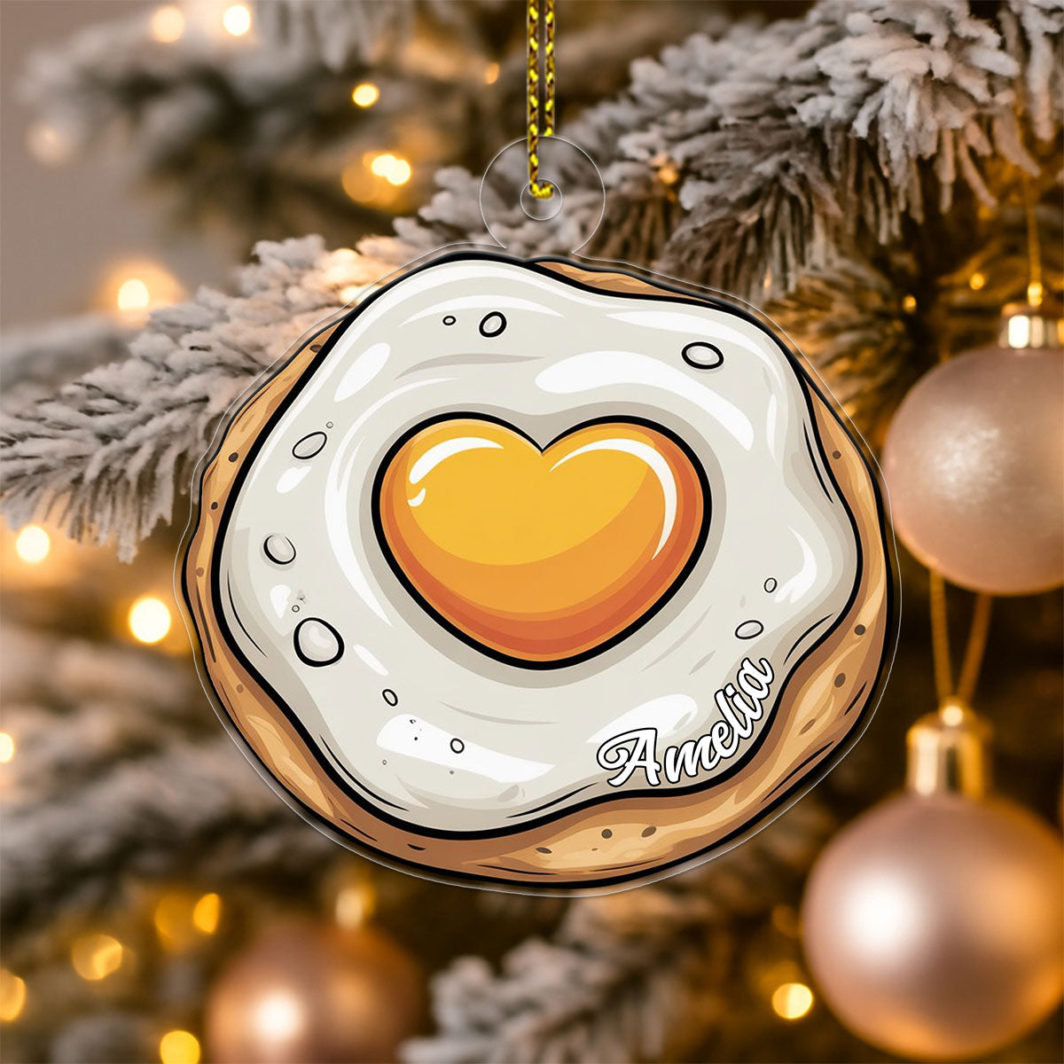 Personalized Heart Fried Egg Ornament, Custom Funny Christmas Ornament, Breakfast Lover Gift, Cooking Holiday Decoration, Unique Foodie Keepsake