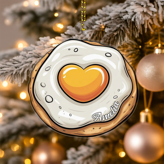 Personalized Heart Fried Egg Ornament, Custom Funny Christmas Ornament, Breakfast Lover Gift, Cooking Holiday Decoration, Unique Foodie Keepsake