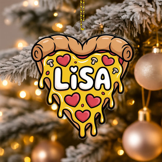 Personalized Heart Pizza Acrylic Ornament, Custom Pizza Lover Christmas Ornament, Funny Foodie Gift, Holiday Keepsake, Cute Pizza Decoration