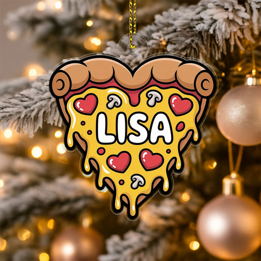 Personalized Heart Pizza Ornament, Custom Pizza Lover Christmas Ornament, Funny Foodie Gift, Holiday Keepsake, Cute Pizza Decoration