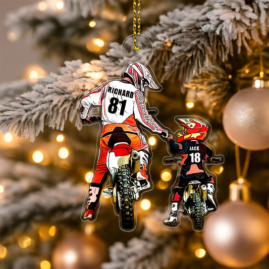 Personalized Motocross Dad And Kid Acrylic Ornament Christmas Gift