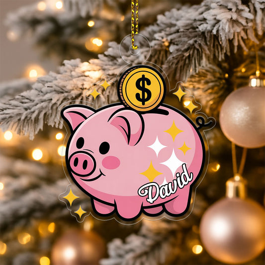 Personalized Piggy Bank Ornament, Custom Christmas Ornament for Kids, Cute Money Saving Holiday Gift, Family Keepsake Decoration