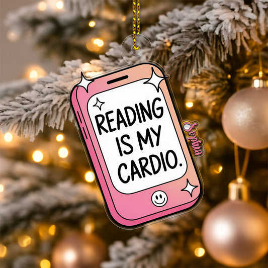 Funny Reading Is My Cardio Kindle Ornament, Personalized Bookworm Christmas Ornament, Custom Holiday Keepsake, Gift for Book Lovers