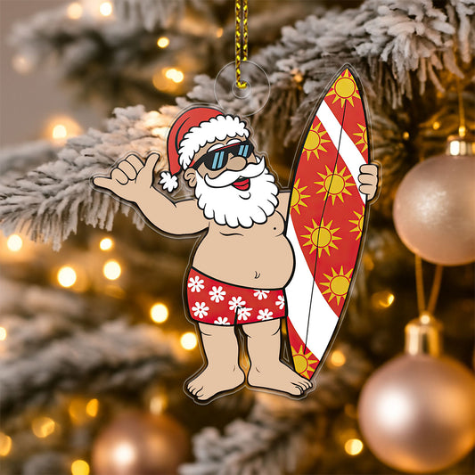 Santa Claus With His Surfboard Acrylic Ornament Christmas Gift