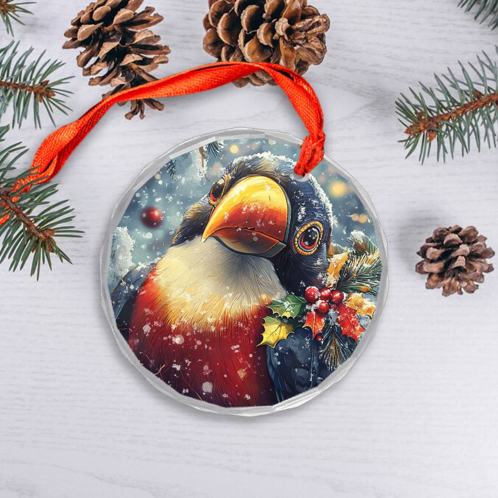 Beautiful Toucan Christmas Night Design 1 Glass Ornament