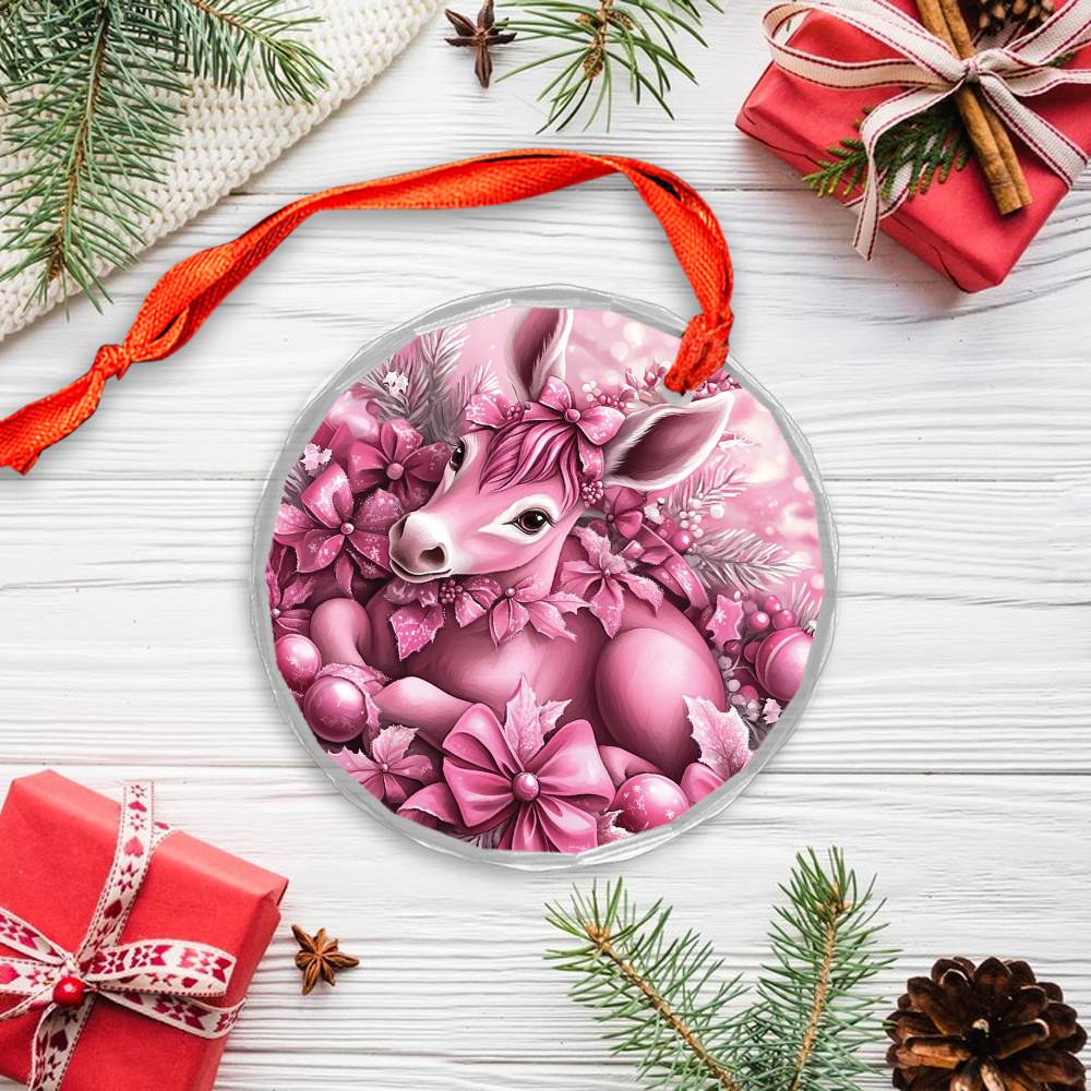 Mule Pink Christmas Design 1 Glass Ornament