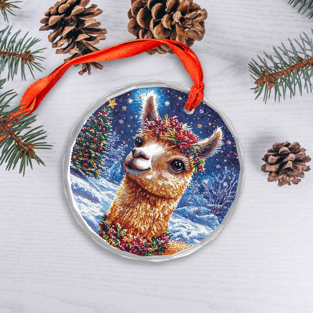Beautiful Angus Alpaca Christmas Night Design 3 Glass Ornament
