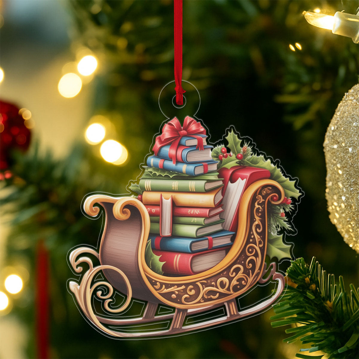 Personalized Bookish Sleigh Ride Acrylic Ornament Christmas Gift