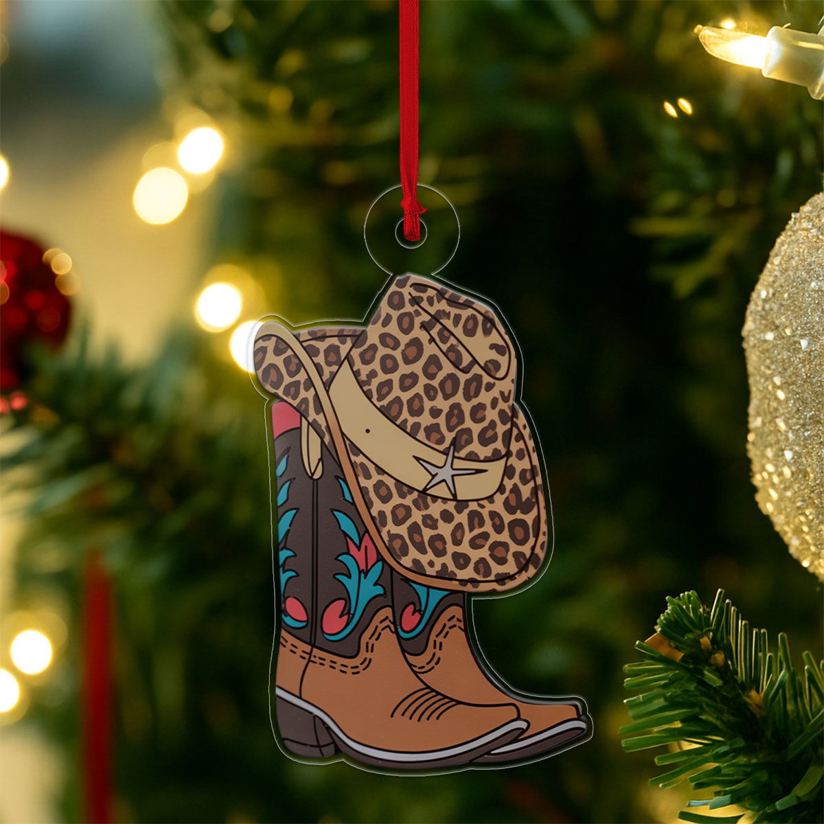 Custom Name Cowboy Leopard Acrylic Ornament Christmas Gift