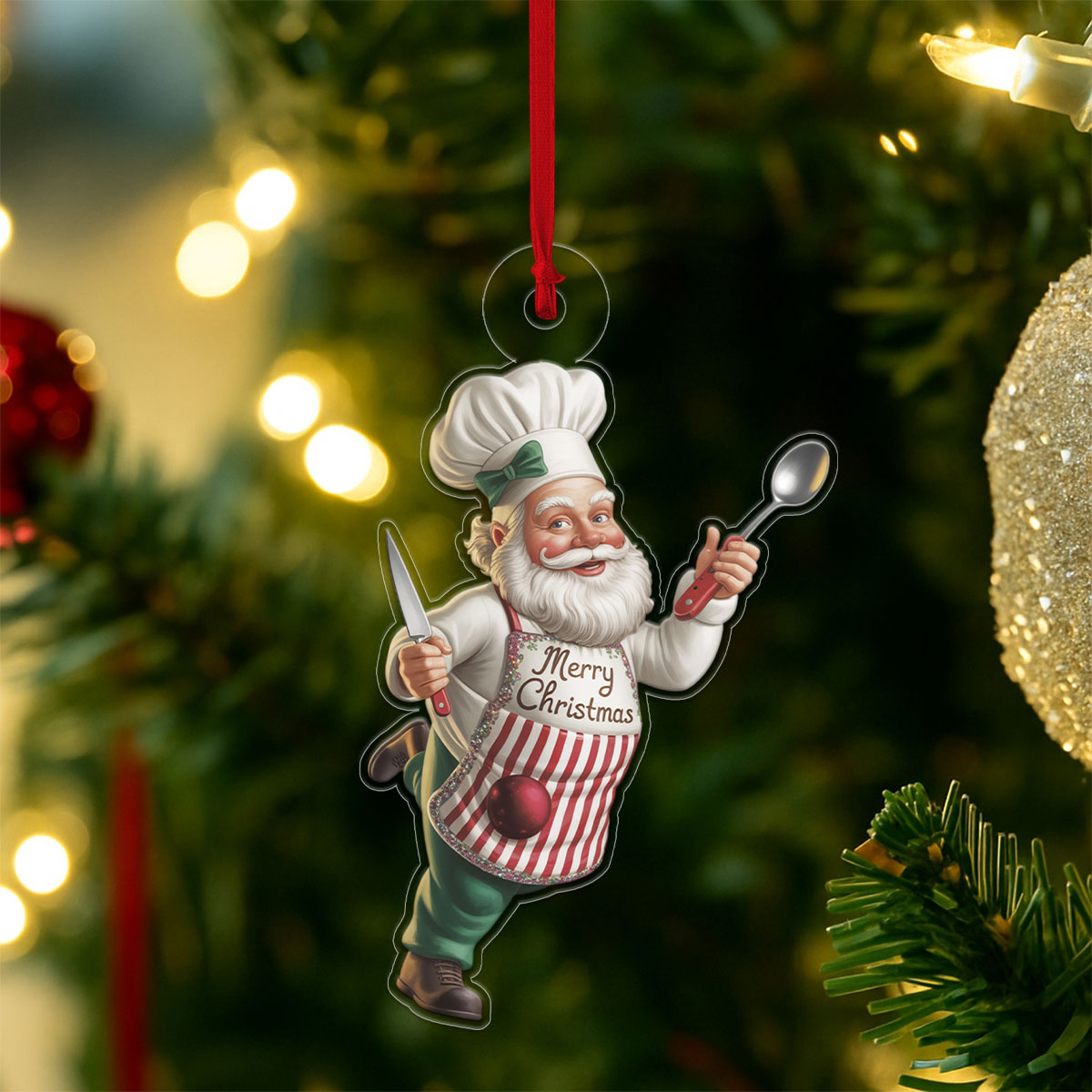 Custom Name Christmas Santa Chef Acrylic Ornament Christmas Gift