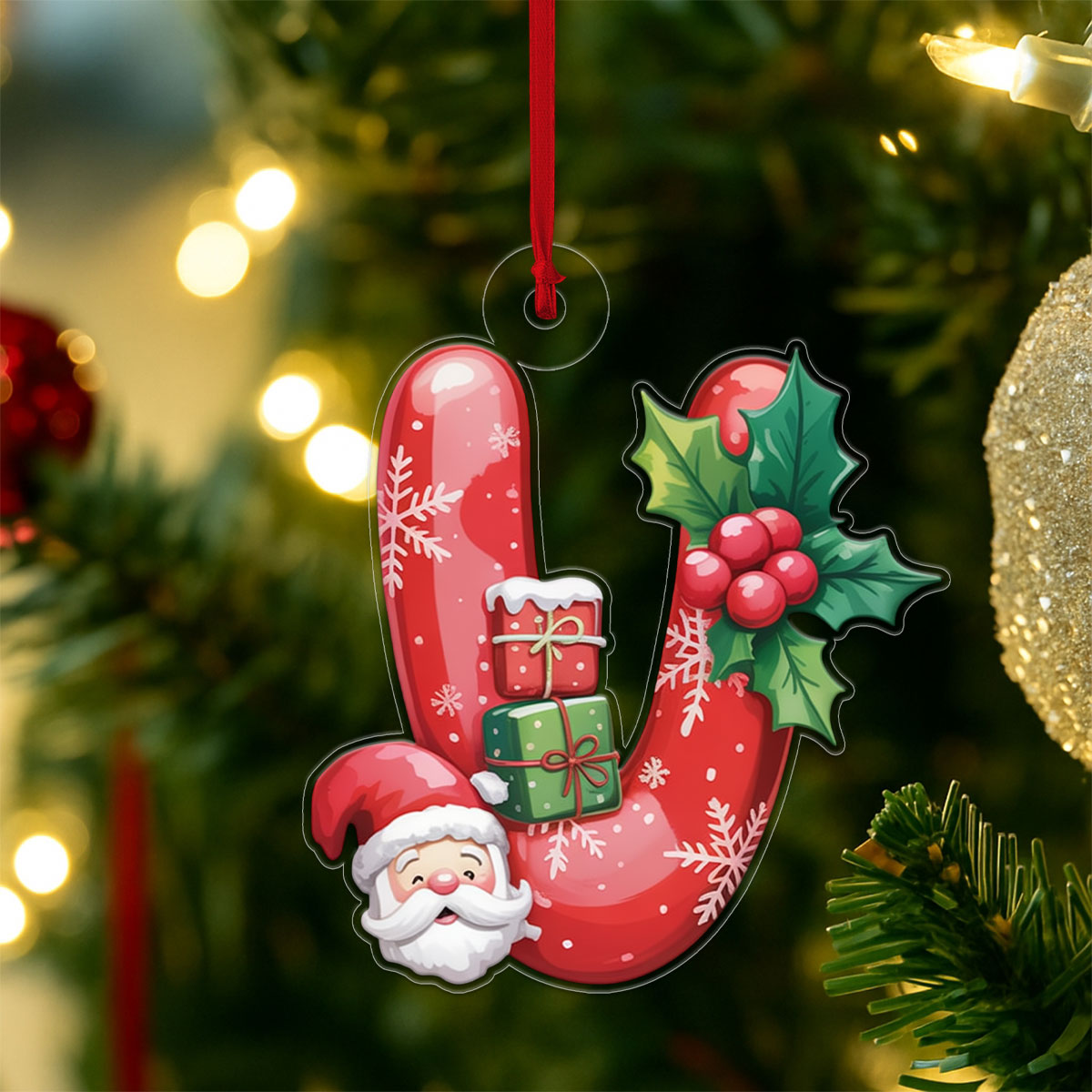 Christmas Ornaments V Monogram Xmas Red Santa Acrylic Ornament Christmas Gift