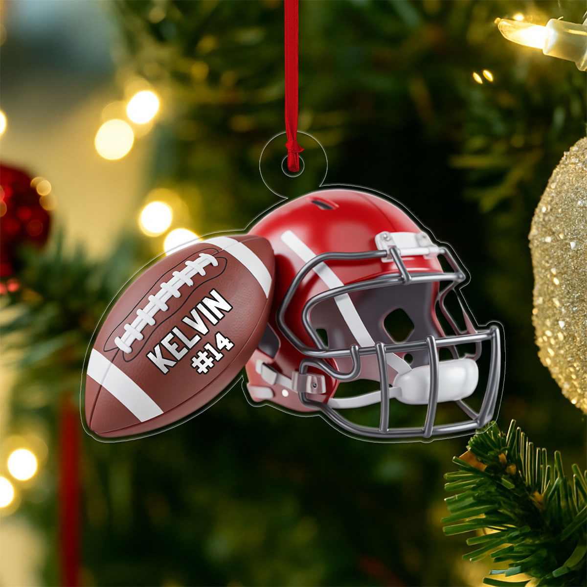 Custom Name American Football Helmet Player Acrylic Ornament Christmas Gift