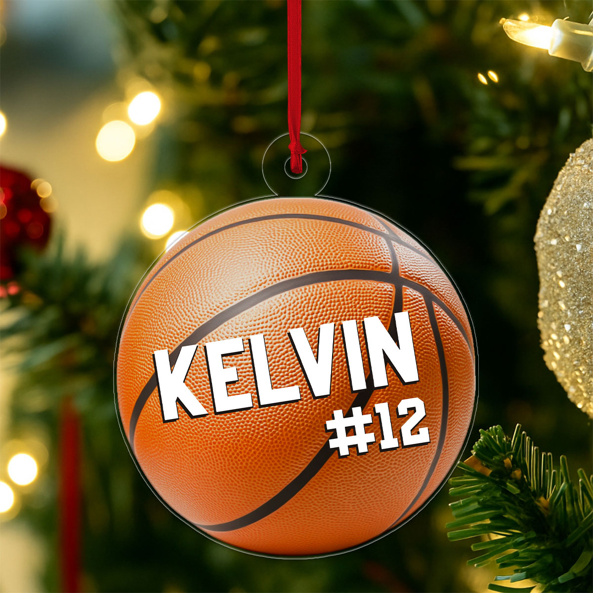Custom Name And Number Basketball Xmas Acrylic Ornament Christmas Gift