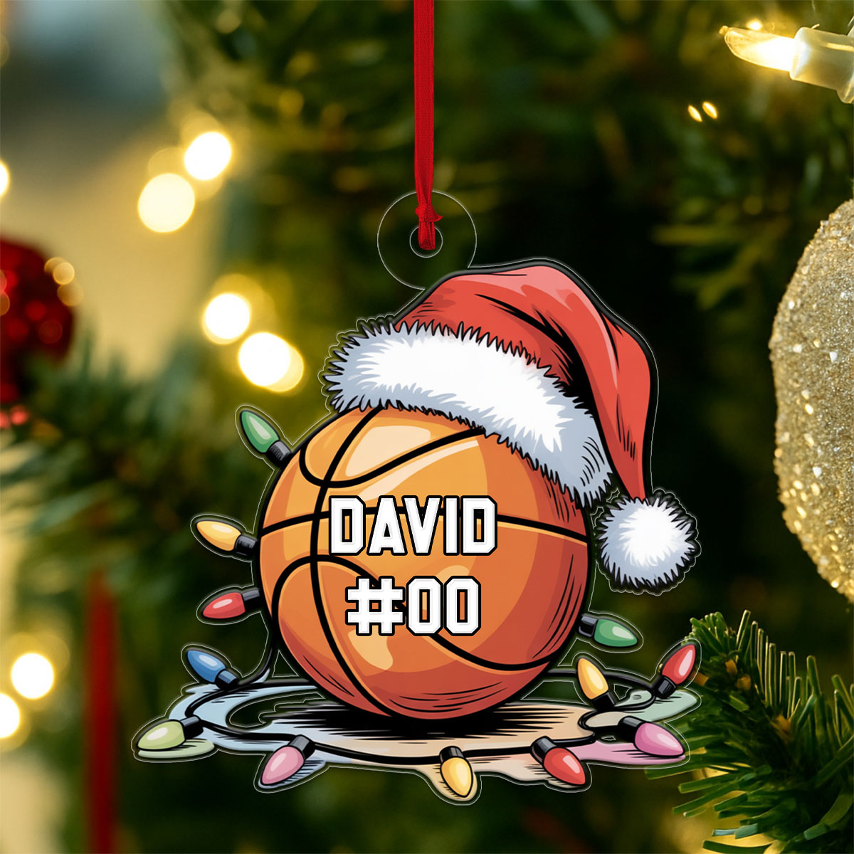 Custom Name And Number Basketball Santa Acrylic Ornament Christmas Gift