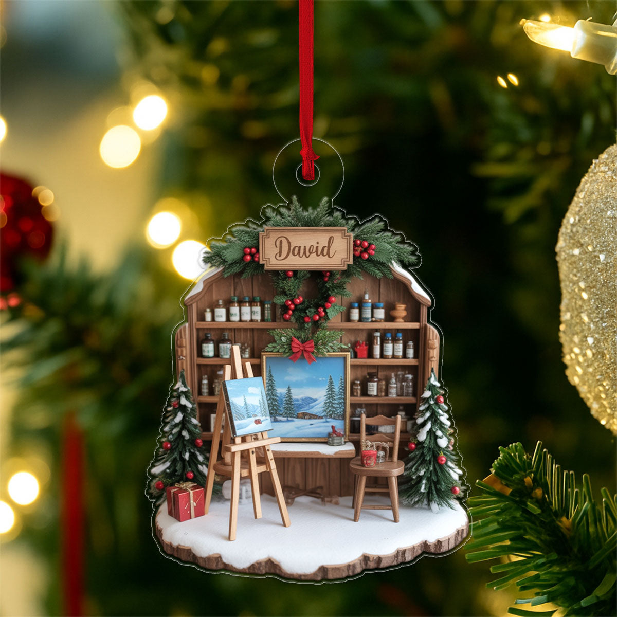 Custom Name Art Lover, Panting Lover Acrylic Ornament Christmas Gift