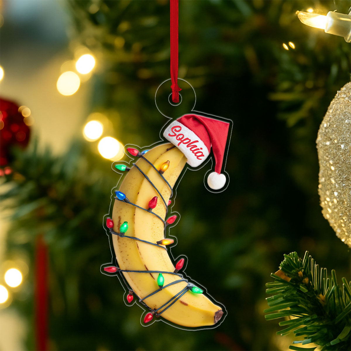 Custom Name Banana Santa Acrylic Ornament Christmas Gift