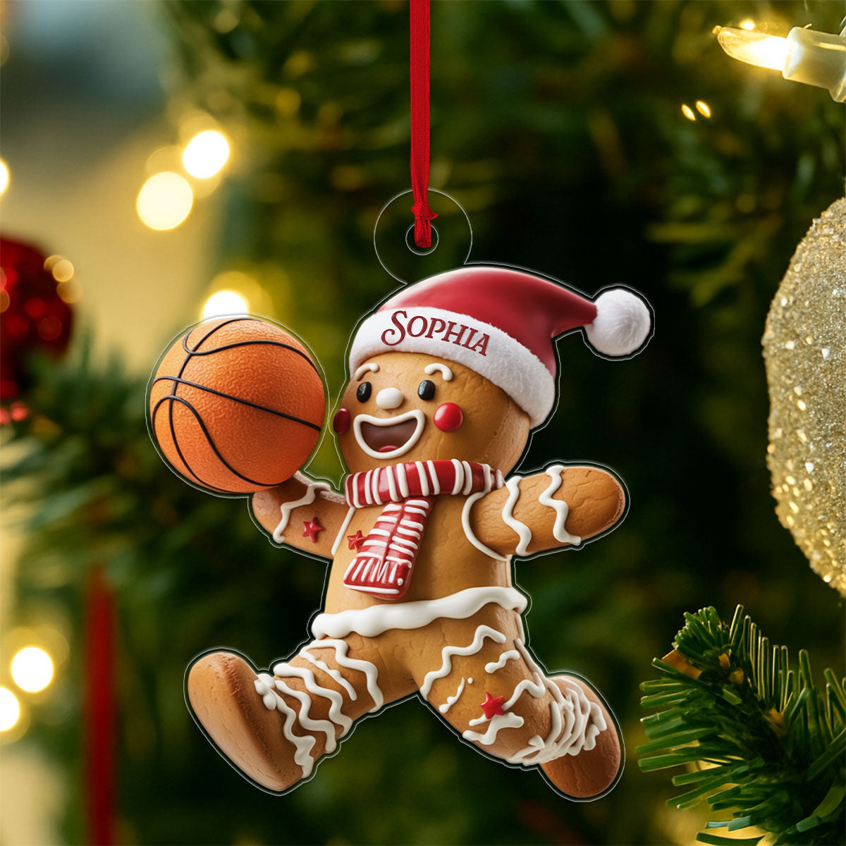 Custom Name Basketball Gingerbread Acrylic Ornament Christmas Gift