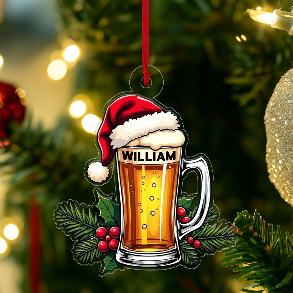 Custom Name Beer Lover Xmas Acrylic Ornament Christmas Gift