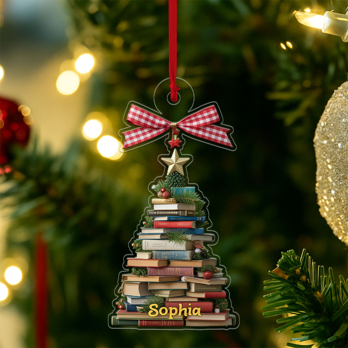 Custom Name Book Lover Acrylic Ornament Christmas Gift