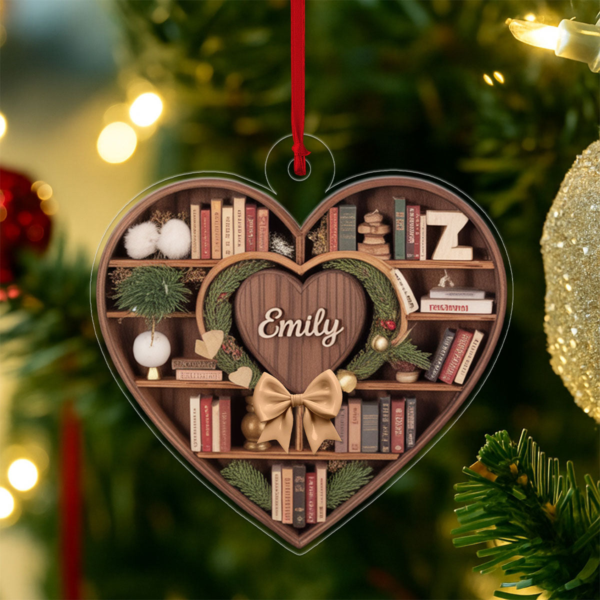 Custom Name Bookcase Acrylic Ornament Christmas Gift