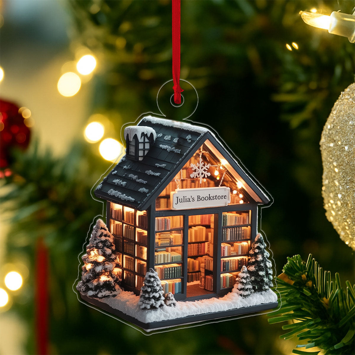 Custom Name Bookstore For Reader Acrylic Ornament Christmas Gift