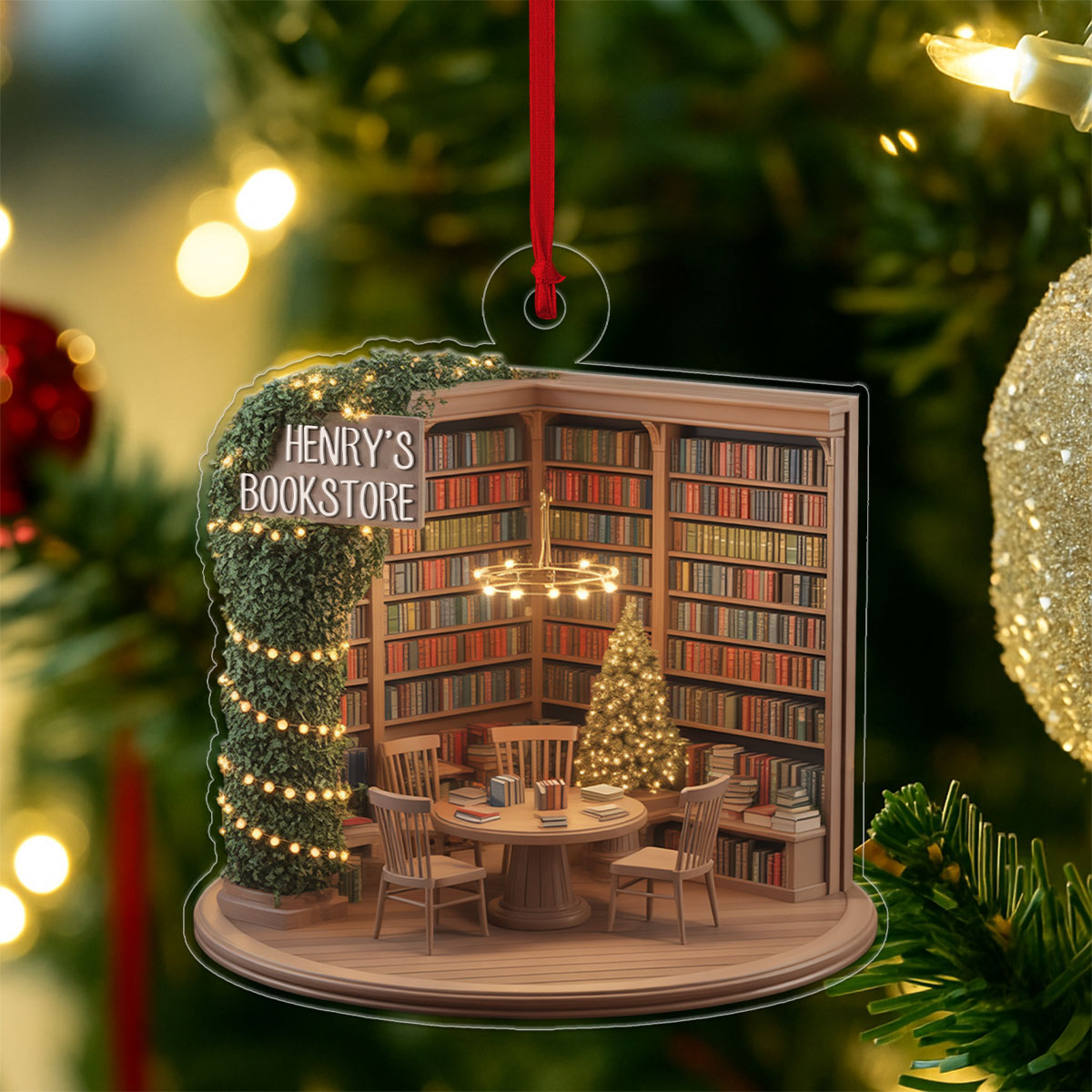 Custom Name Bookstore Xmas Acrylic Ornament Christmas Gift
