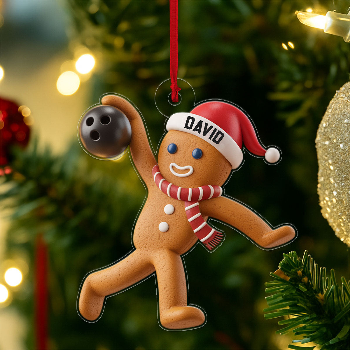 Custom Name Bowling Gingerbread Acrylic Ornament Christmas Gift