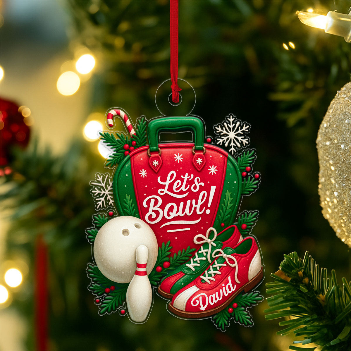 Custom Name Bowling Lover Xmas Acrylic Ornament Christmas Gift