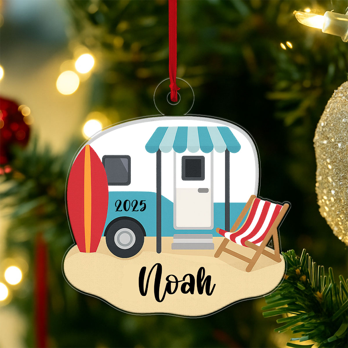 Custom Name Camping Beach For Travel Lover Acrylic Ornament Christmas Gift