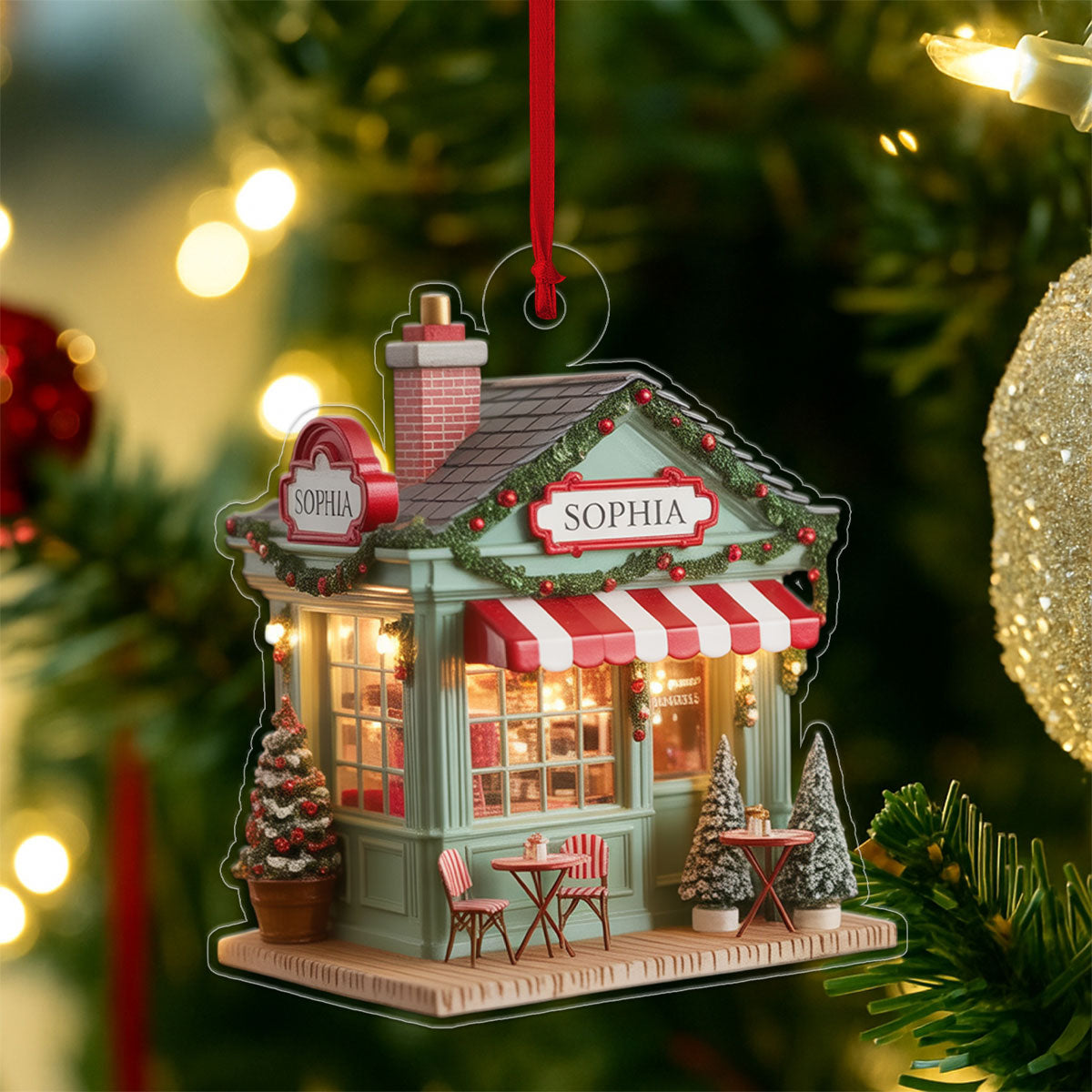 Custom Name Coffee Store Acrylic Ornament Christmas Gift