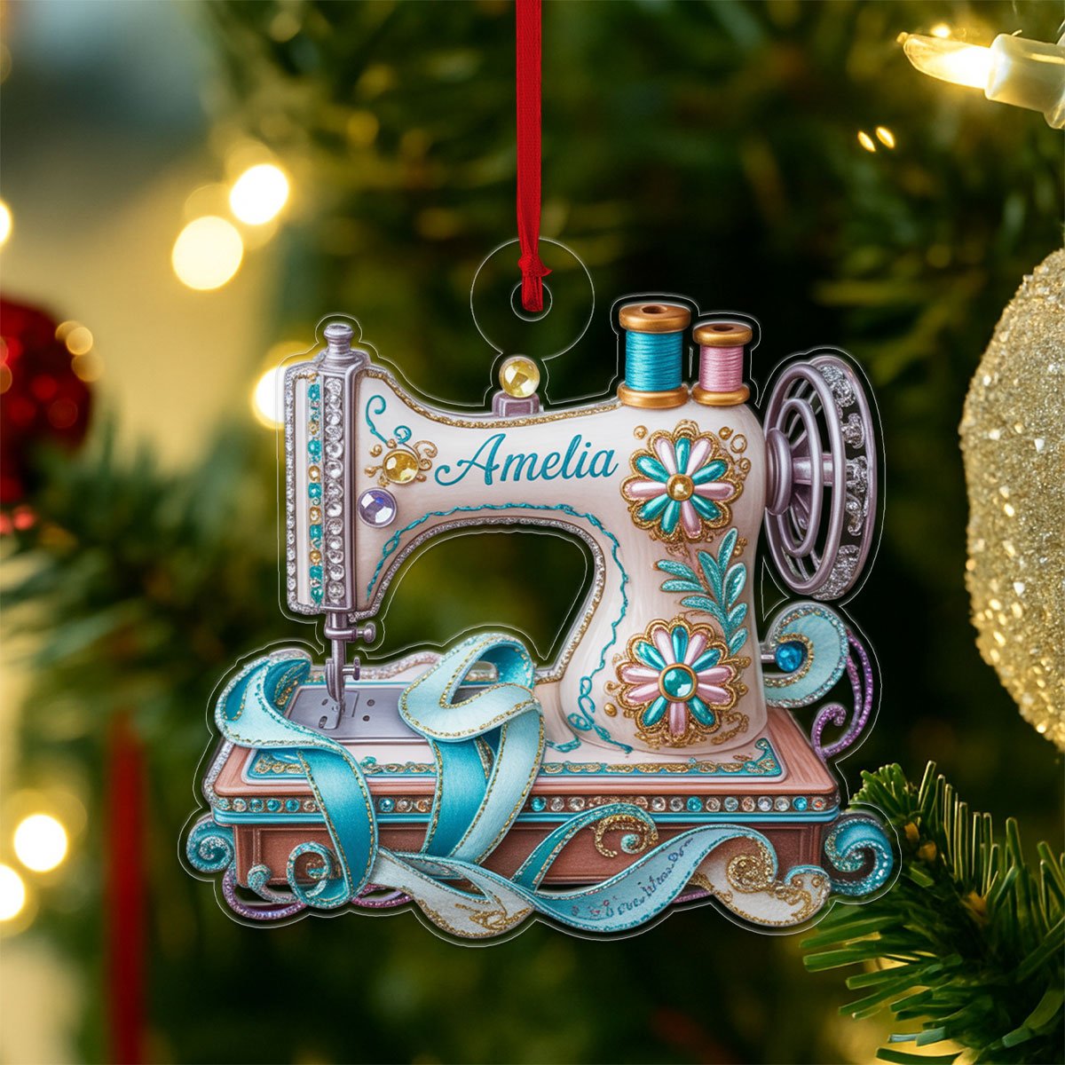 Custom Name Sewing Lover Acrylic Ornament Christmas Gift
