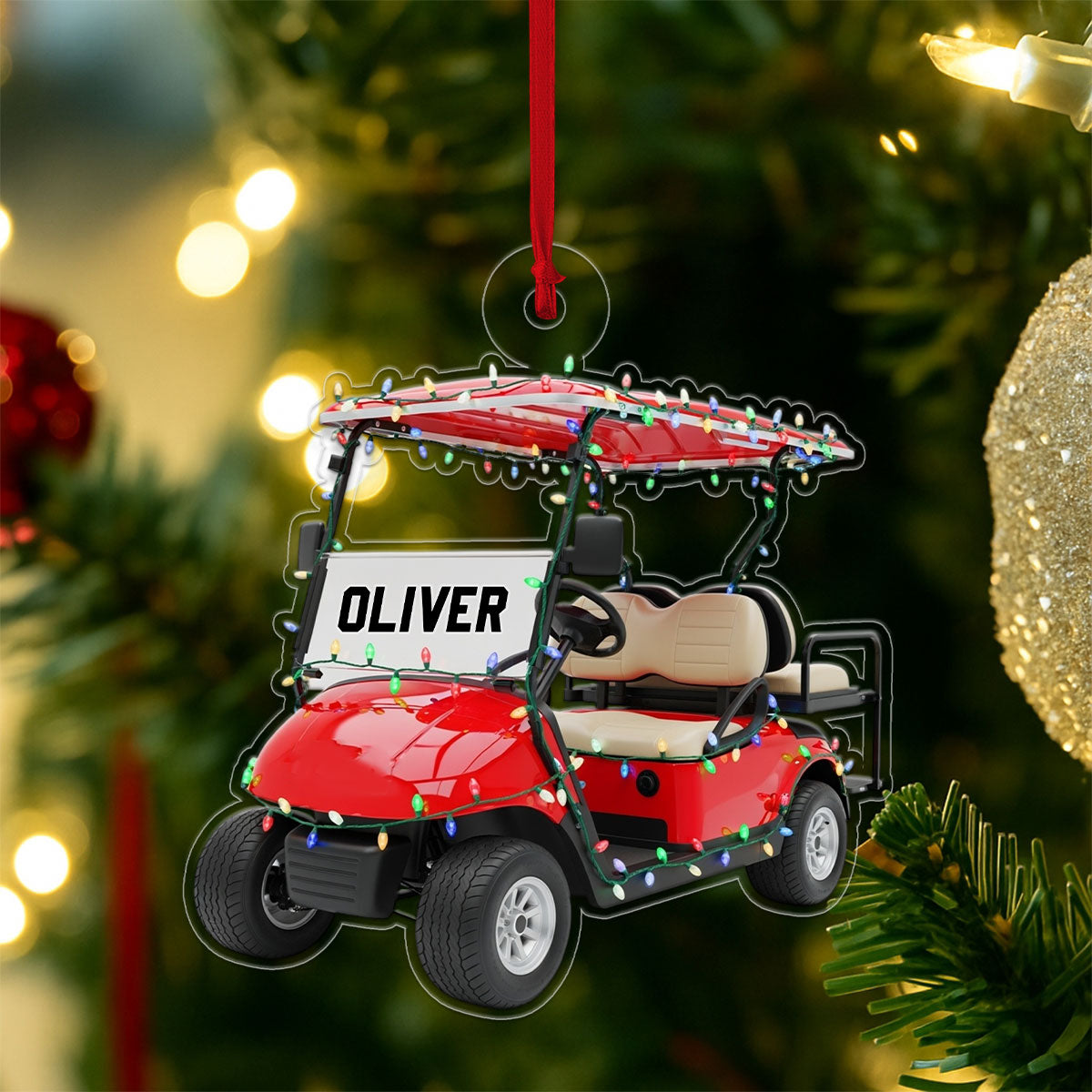 Custom Name Golf Cart With Ledlight Acrylic Ornament Christmas Gift