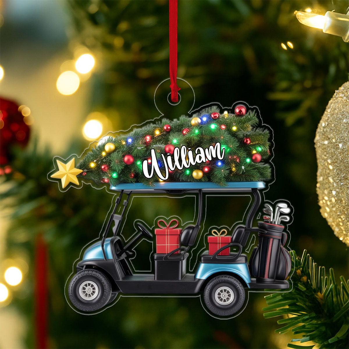 Custom Name Golf Cart Xmas Acrylic Ornament Christmas Gift
