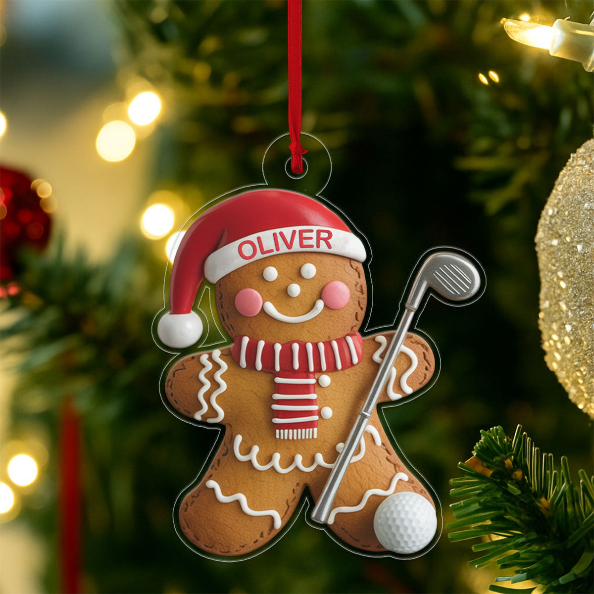 Custom Name Golf Gingerbread Acrylic Ornament Christmas Gift