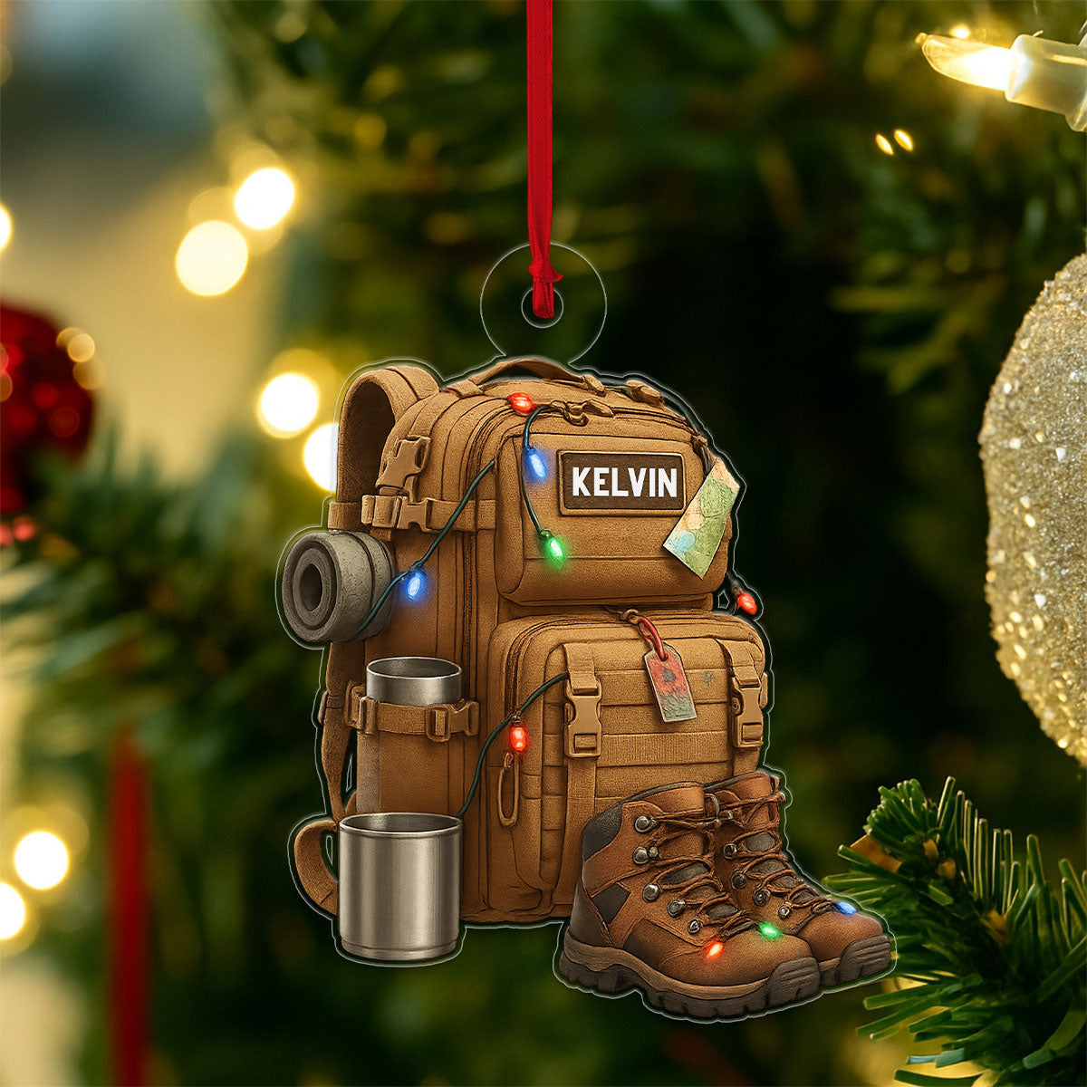 Personalized Name Hiking Backpack Camping Acrylic Ornament Christmas Gift