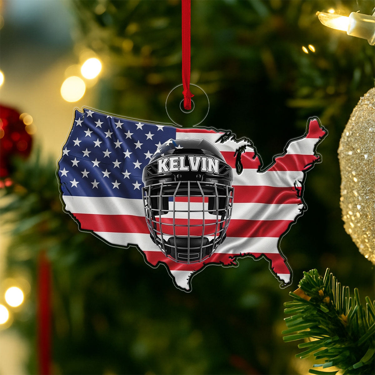 Custom Name Hockey Helmet USA Acrylic Ornament Christmas Gift