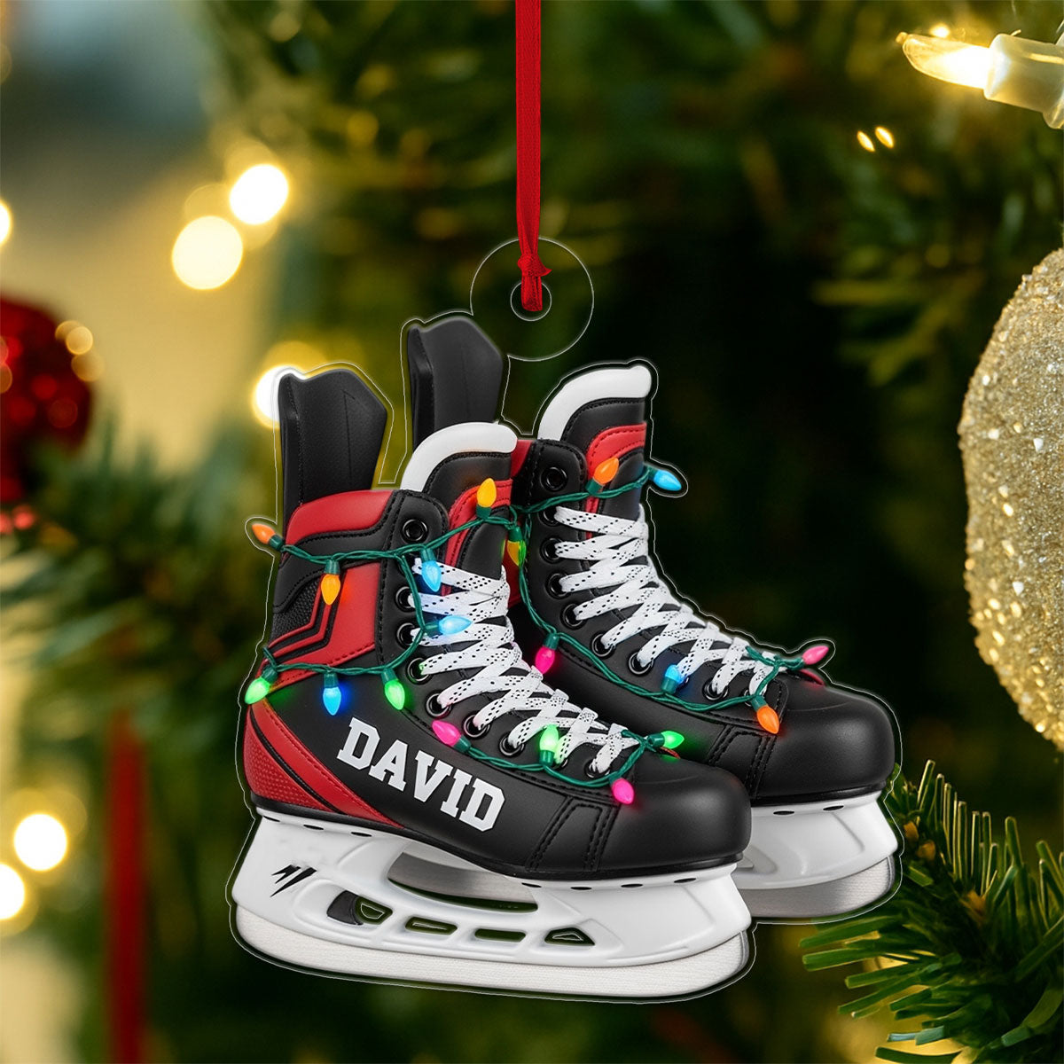 Custom Name Ice Hockey Skates Player Acrylic Ornament Christmas Gift