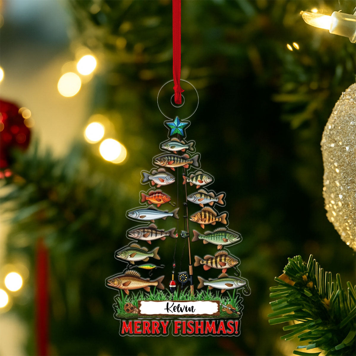 Custom Name Merry Fishmas Acrylic Ornament Christmas Gift