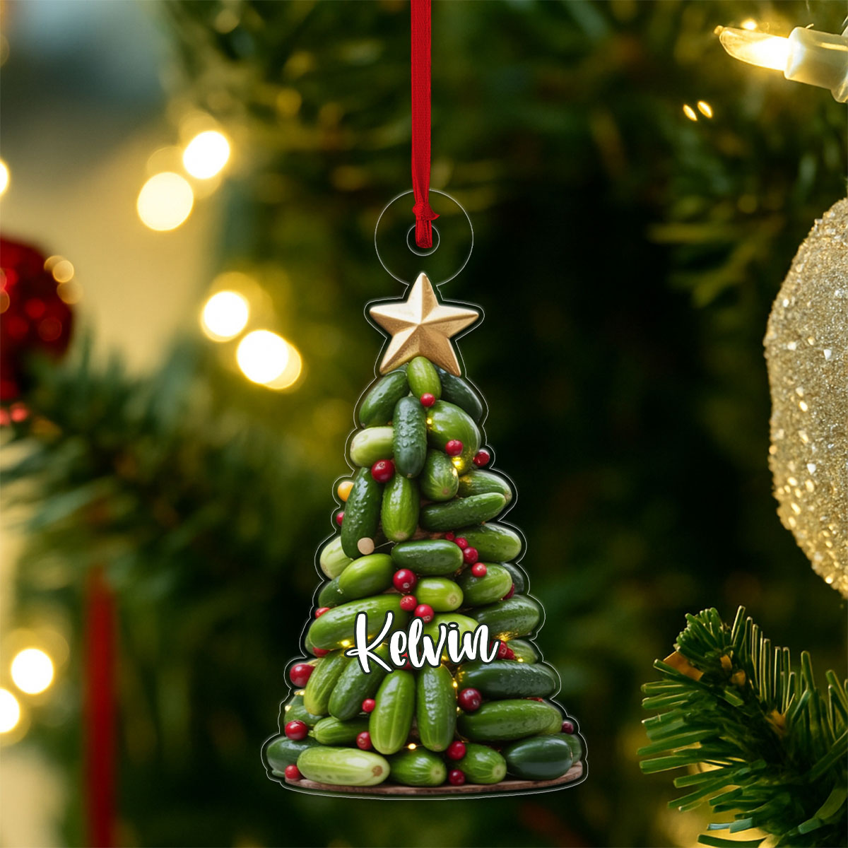 Custom Name Pickle Xmas Tree Acrylic Ornament Christmas Gift