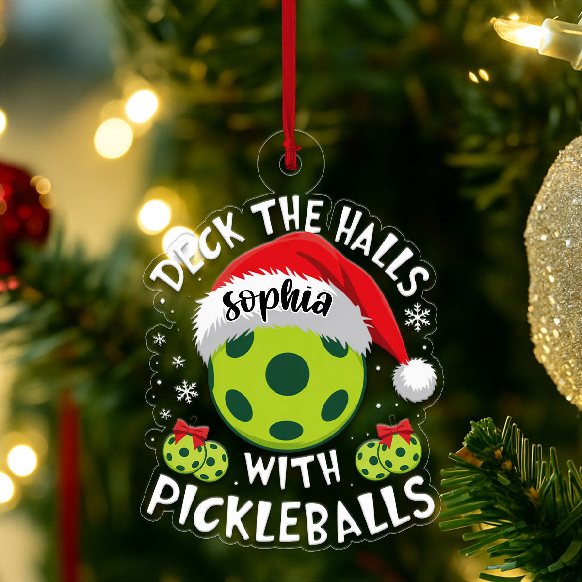 Custom Name Pickleball Deck The Halls Acrylic Ornament Christmas Gift
