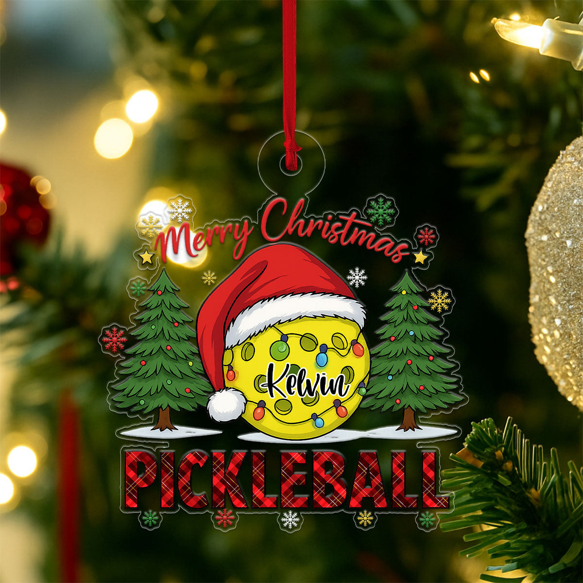 Custom Name Pickleball Merry Xmas Acrylic Ornament Christmas Gift