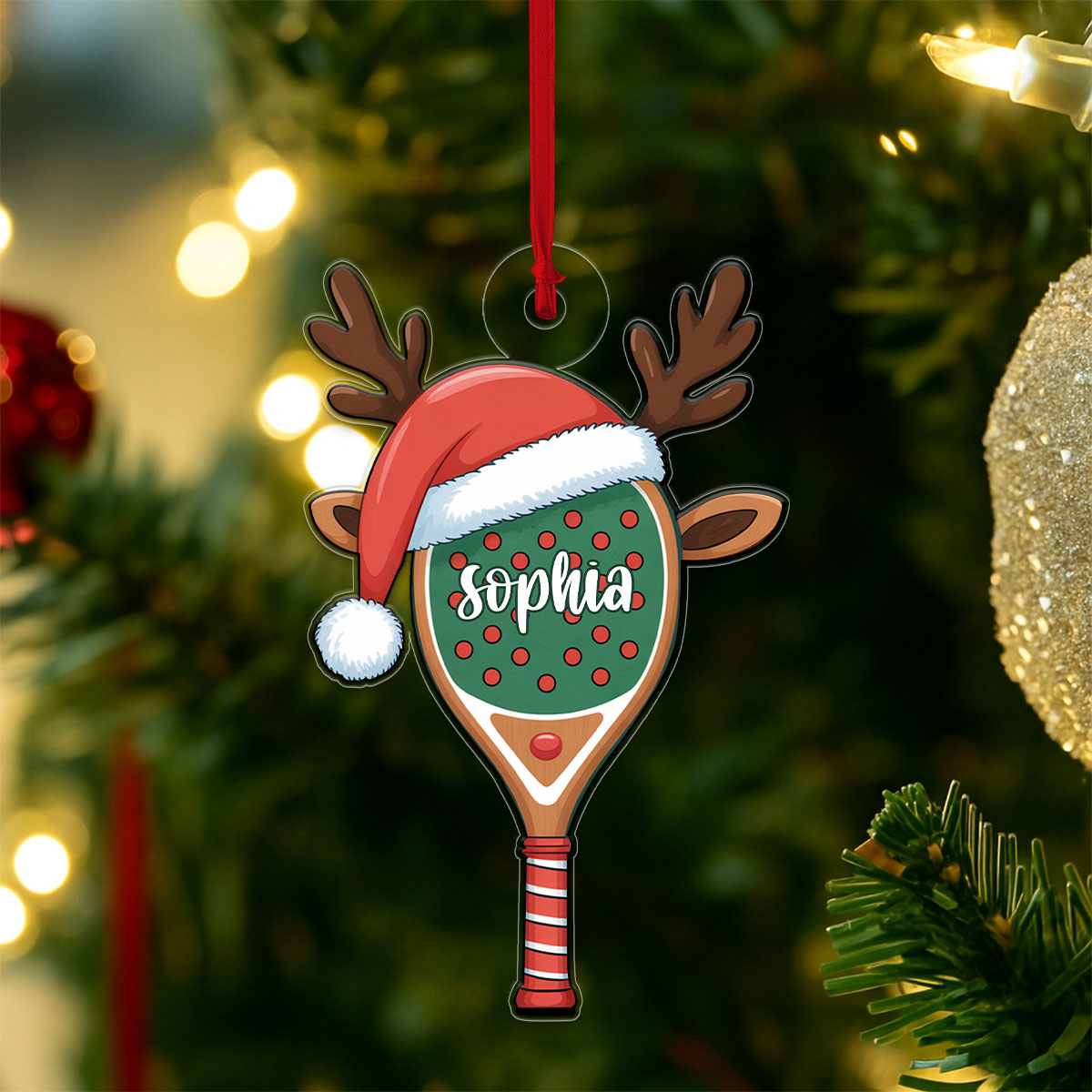 Custom Name Pickleball Racket Xmas Acrylic Ornament Christmas Gift