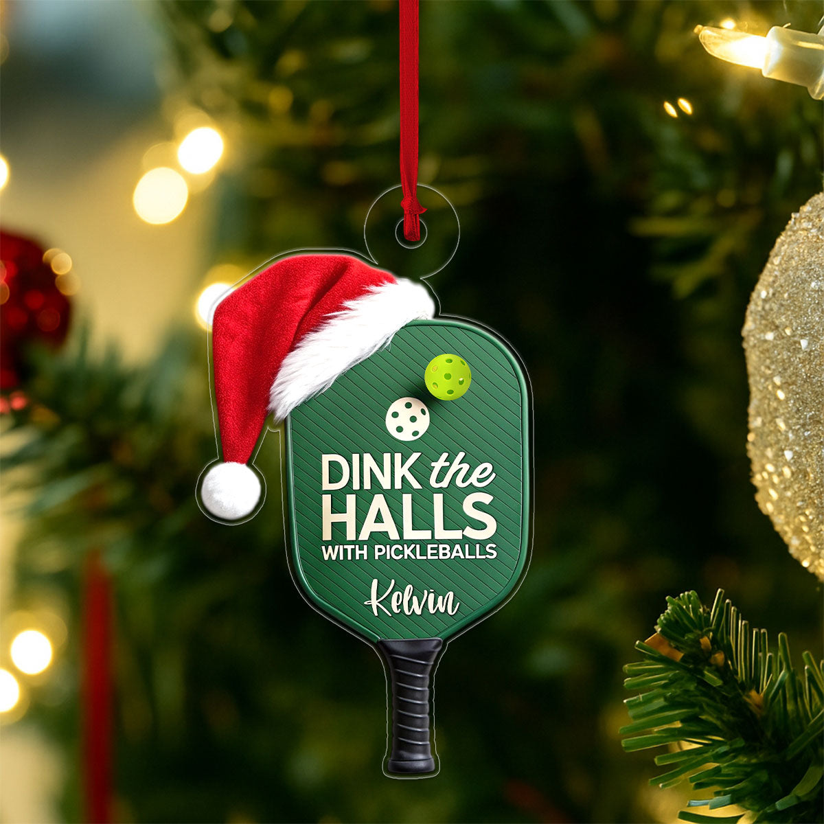 Custom Name Pickleball Santa 2 Acrylic Ornament Christmas Gift